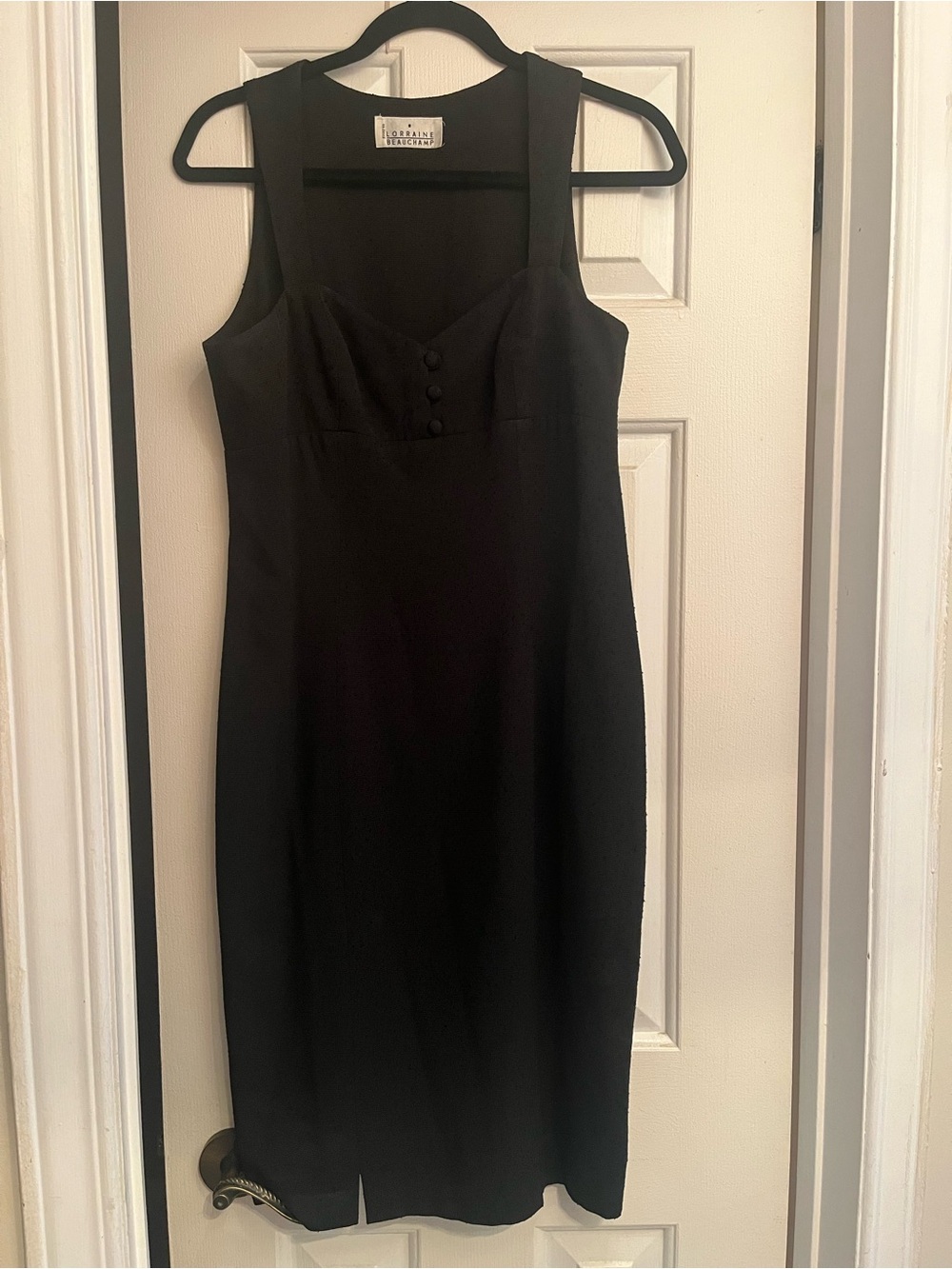 Vintage Lorraine Beauchamp Black Sleeveless Midi Dress with Sweetheart Neckline